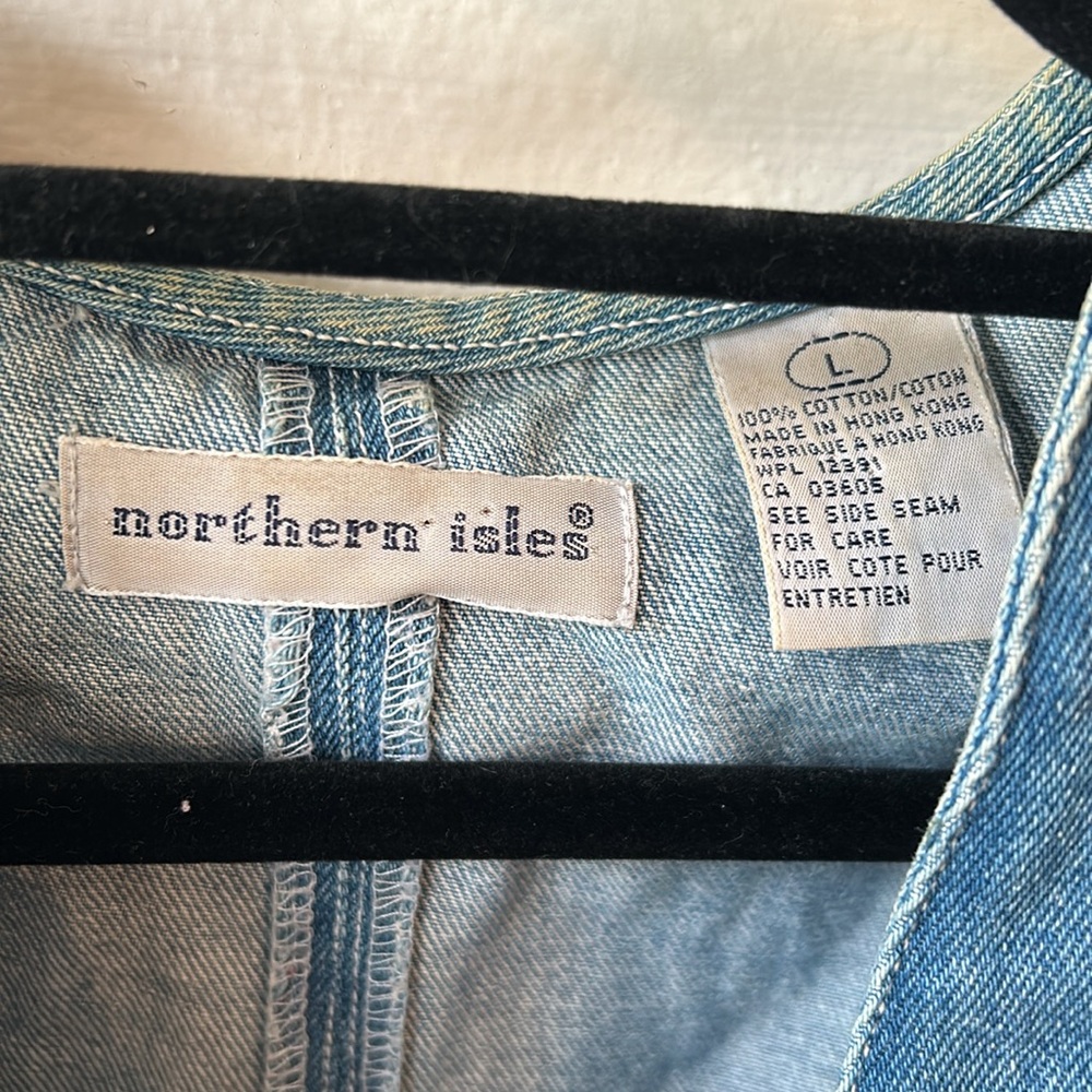 Vintage Northern Isles Embroidered Denim Vest — Blue with Pink Floral Accents L - Picture 3 of 6